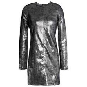 RTA Calfskin Silver Metallic Leather Mini Dress with Exposed Zippers. Size 0.